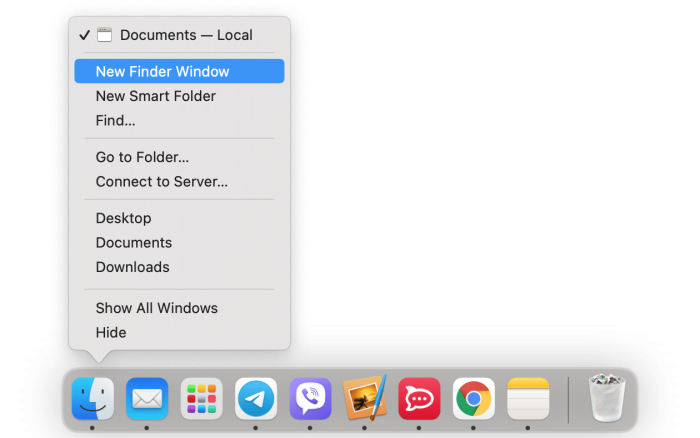 New Finder Window button on your mac