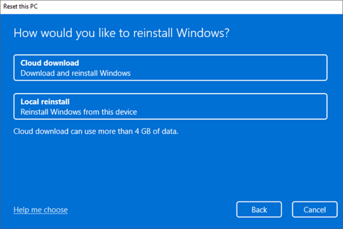 options to reinstall