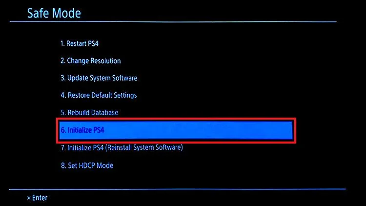 The scrren of PS4: Select the "Initialize PS4" option.