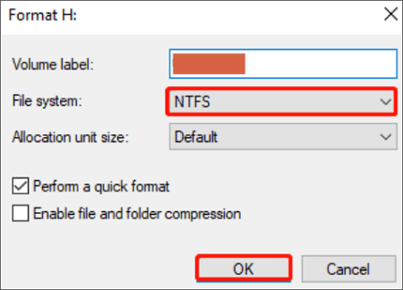 quick format to ntfs