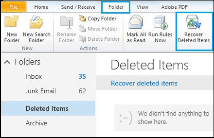 the button of recover deleted items