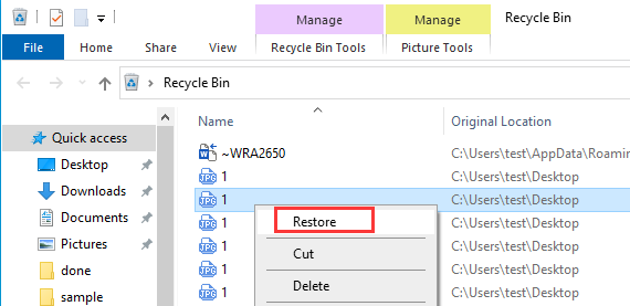 recover wallpaper in recycle bin