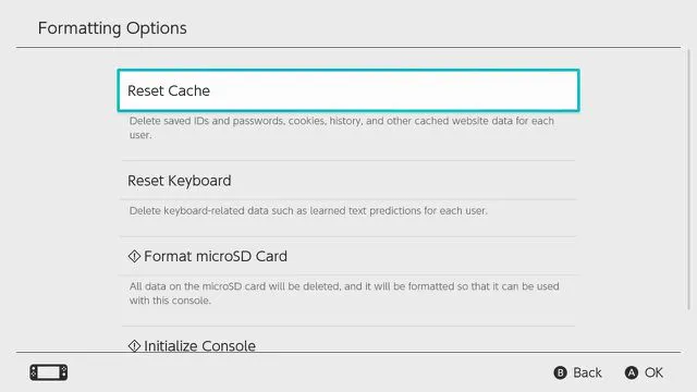 Choose the Reset Cache option.