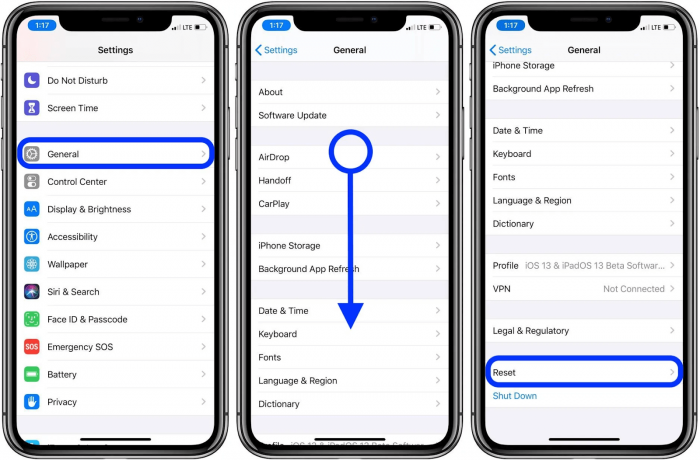 the steps of resetting the setting