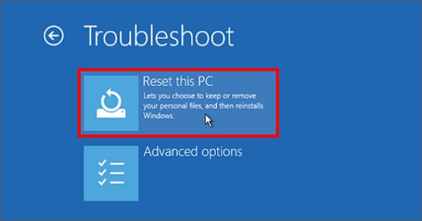 reset this pc in troubleshoot