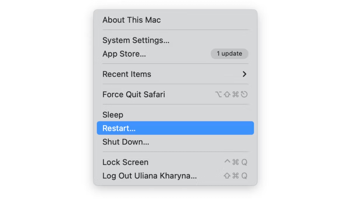 the screenshot of restart option