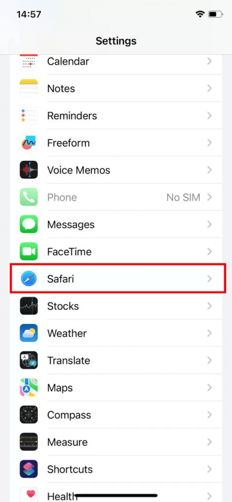the screenshot of safari button on iPhone