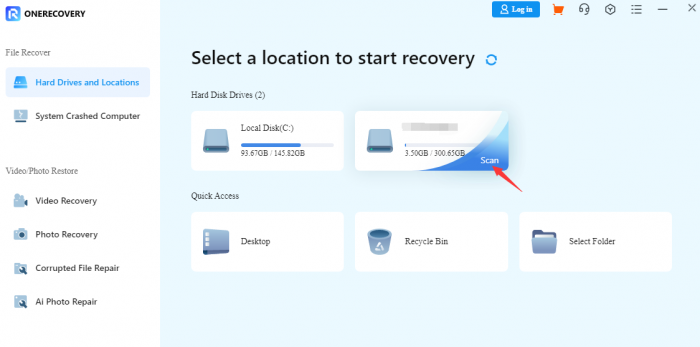 scan the usb device using onerecovery