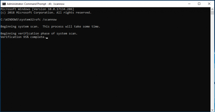the screenshot of scannow in the command prompt