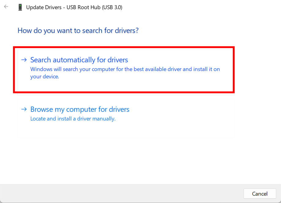 a screenshot: choose "Search automatically for updated driver software."