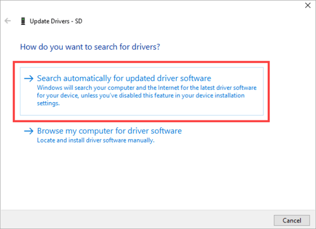 search automatically for updated driver software