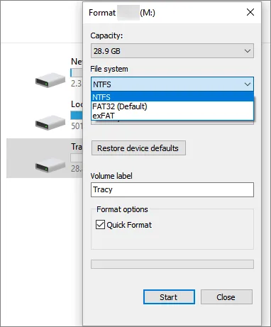 select the format-to-FAT32