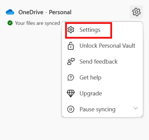 click the setting button onedrive