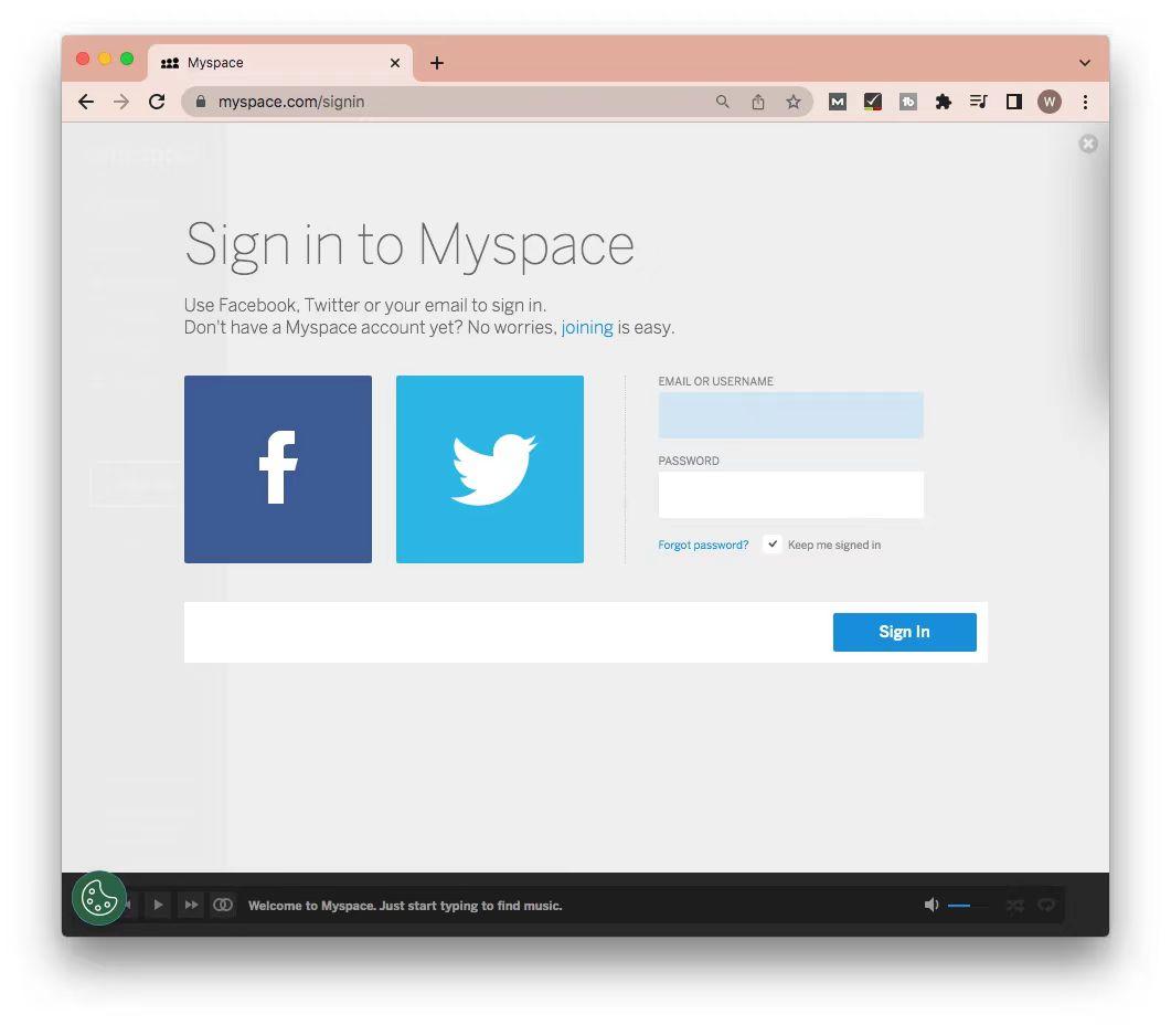 Sign in to the Myspace website