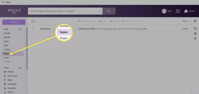 the spam folder of Yahoo mail