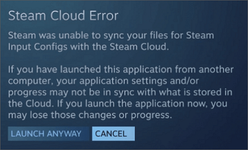 steam cloud unable to sync