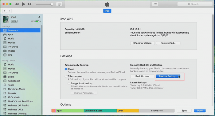 steps to recover data from itunes