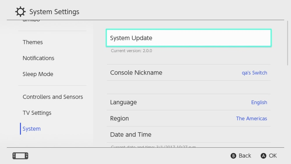 Choose the system update in the context menu.