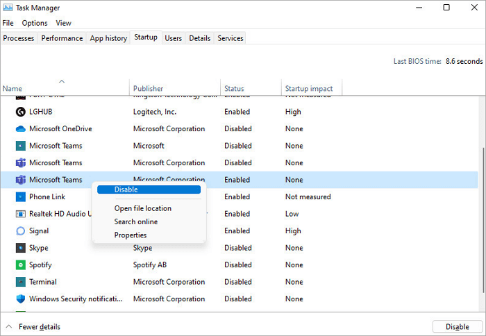 task manager startup disable