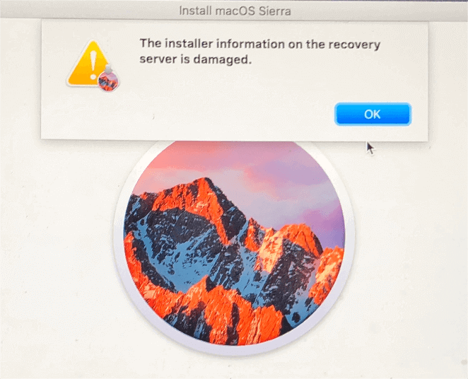 the installer information on the recovery server is damaged screenshot