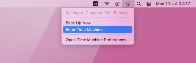 On the Mac menu, click the clock icon, click Time Machine.