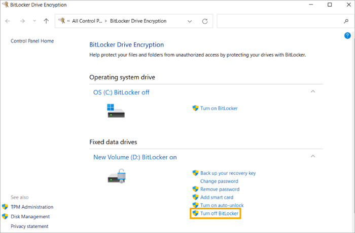 turnoff bitlocker