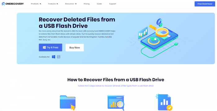 the interface of USB recovery tool onerecovery