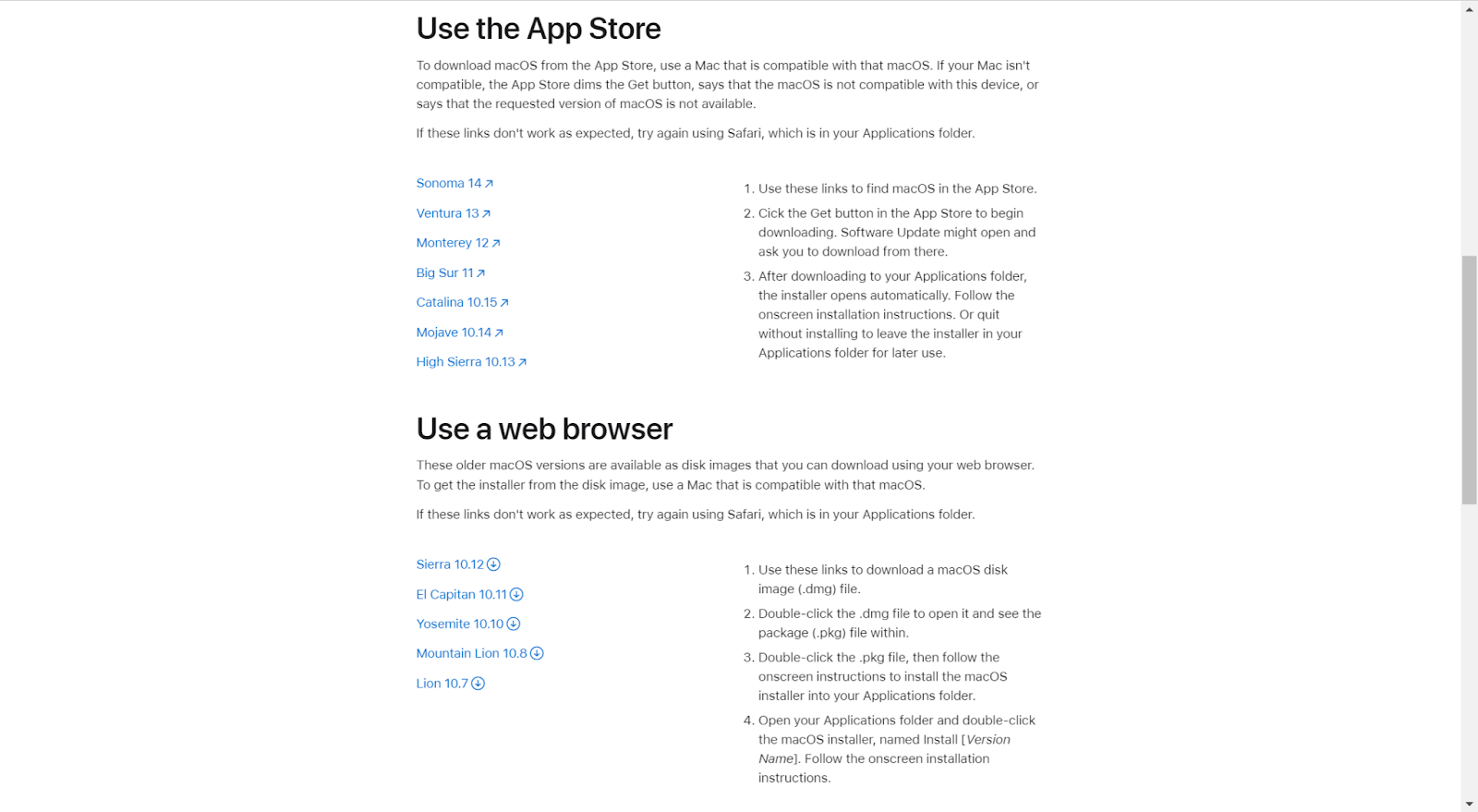 versions of macOS- screenshot
