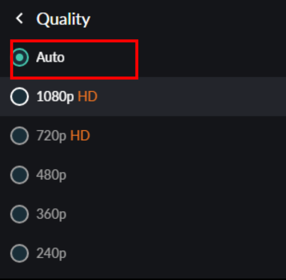 a screenshot: Choose the video quality to Auto.